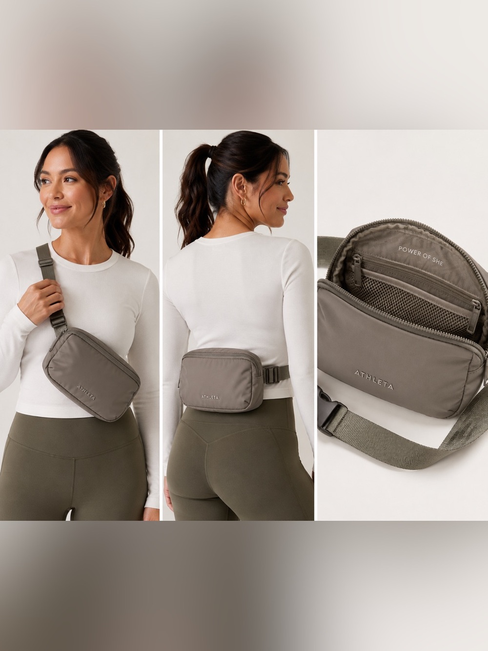 #467 NWT Athleta All About Crossbody Belt Bag Taupe Gray Water Repellent
